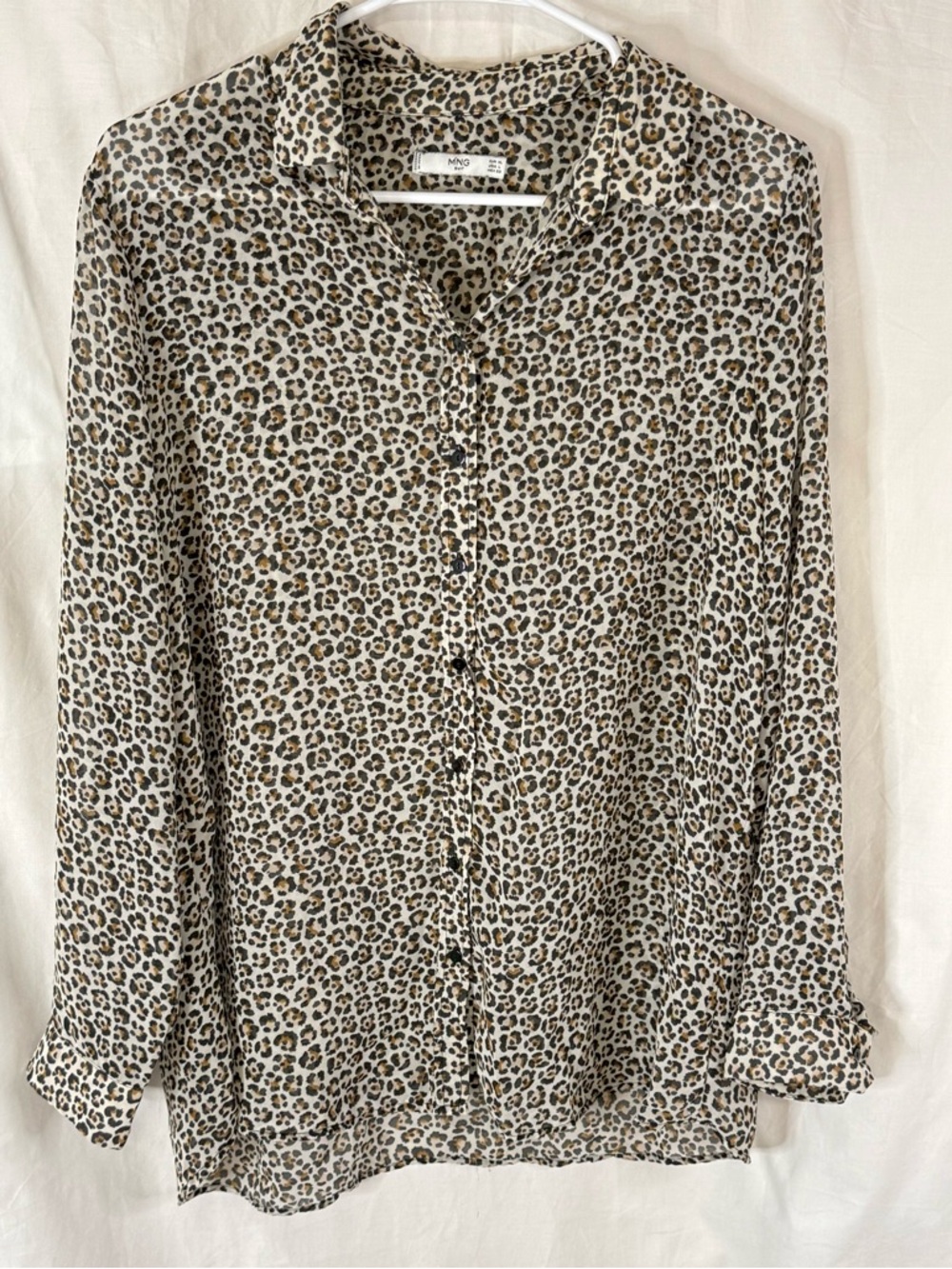 MNG Mango Suit Woman’s Leopard Print Long-Sleeve Button Front Blouse — Size XL